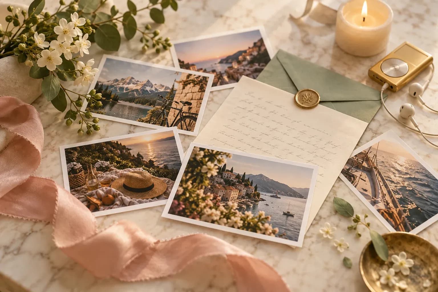 Personal photos and a handwritten letter gathered into a gift